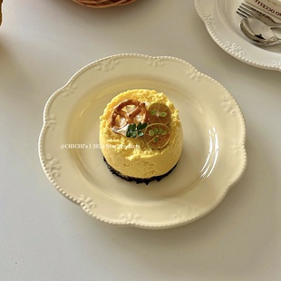 ins法式 餐盘 花边珠点浮雕陶瓷盘甜品盘拍照上镜 8英寸法式 好看