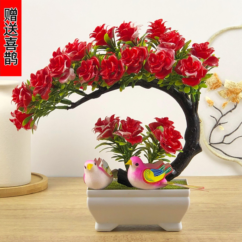 假花仿真花盆景绿植小盆栽迎客松玫瑰客厅玄关装饰道具花迷你摆件