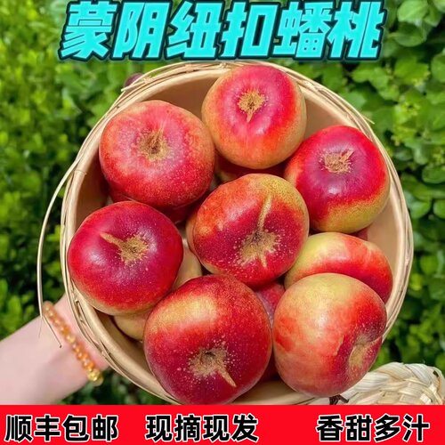 顺丰现货现摘蒙阴纽扣油蟠桃新鲜水果包邮当季扁迷你桃子非毛桃