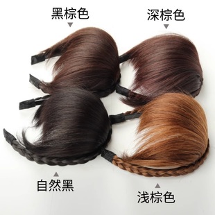 假发辫子发箍刘海一体真发自然前额头帘鬓角遮白头发碎齐假发片女