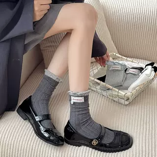 韩版布标字母女袜秋冬时尚假两件卷边简约贝母棉质外穿中筒袜,女士内衣/男士内衣/家居服,中筒袜,淘宝优惠券,粉丝福利购,淘宝优惠卷