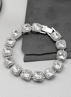 几何欧美古巴嘻哈男女手链ins冰糖心个性小众手饰设计感满钻