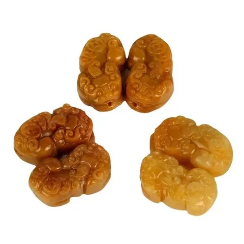 吊坠黄龙玉挂件雕刻大号黄玉三金手工钱手链挂饰中式抛光饰品貔貅