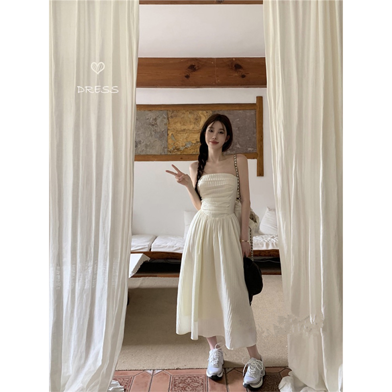 白色抹胸连衣裙女夏季新款法式高级感气质收腰显瘦小个子仙女长裙
