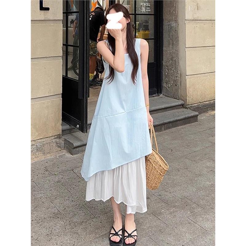 白色背心裙女夏季2025新款法式宽松设计感中长款不规则吊带连衣裙