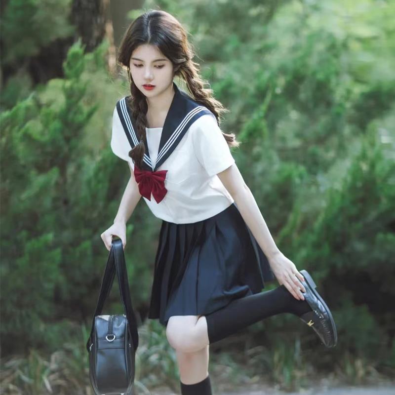 学院风jk制服套装女夏季高级感气质短袖衬衫半身裙子小个子两件套