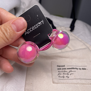 韩国进口儿童大球玫粉色女童发圈头绳绕绕发饰头饰扎发清透皮筋