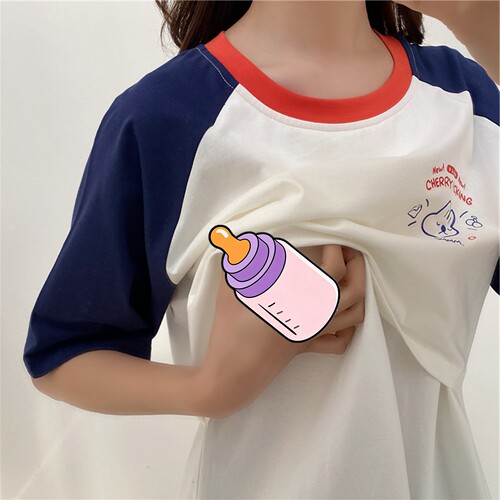 短袖百搭T恤薄款纯棉哺乳上衣服