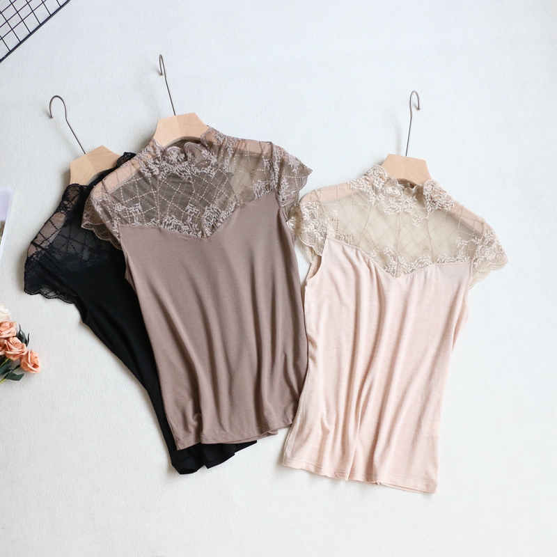 天丝羊毛打底衫显瘦柔软亲肤蕾丝