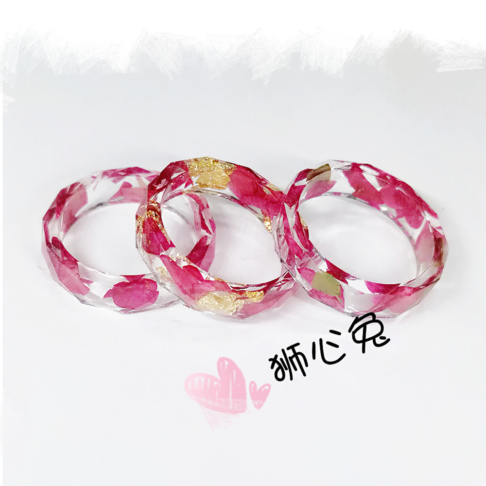 狮心兔 树脂金箔戒指 树脂玫瑰花 干花戒指  棱面戒指  定制戒指