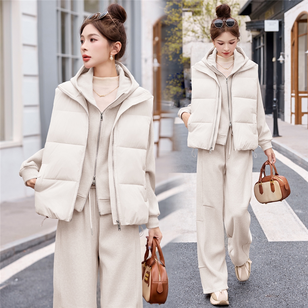 超好看休闲运动套装女2025秋冬新款棉服马甲连帽卫衣卫裤三件套潮