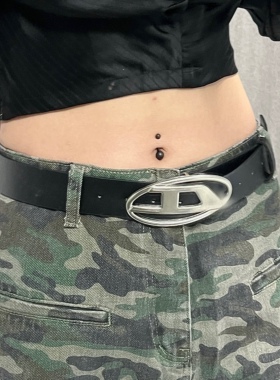 NAN美式复古银色扣D字母腰带男百搭皮带连衣裙牛仔裤皮带辣妹性感