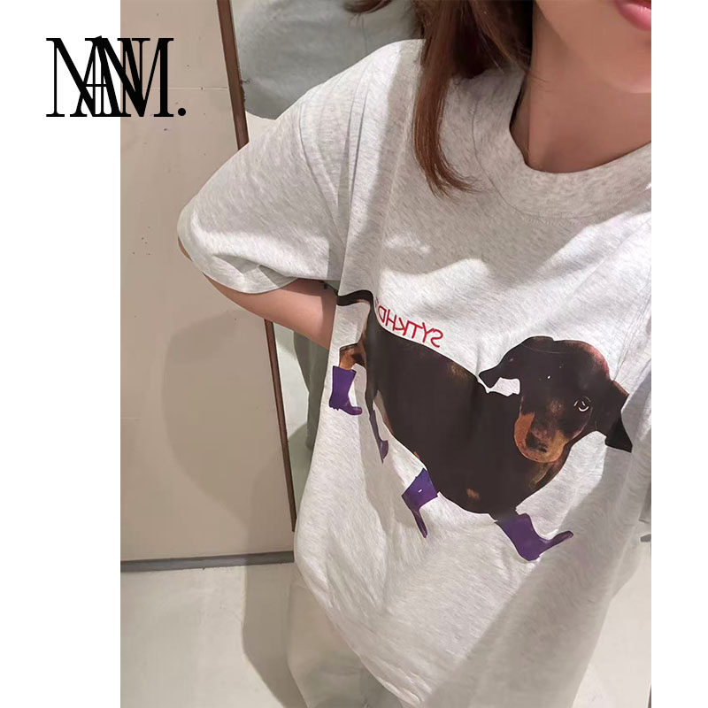 NAN宅女同款小众腊肠狗狗印花T恤