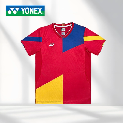 YONEX/尤尼克斯羽毛球服拼接色块V领大赛服速干透气运动服10515EX