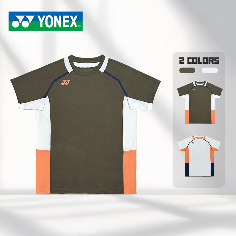 YONEX/尤尼克斯羽毛球服拼接色块圆领插肩大赛服速干运动服-10637