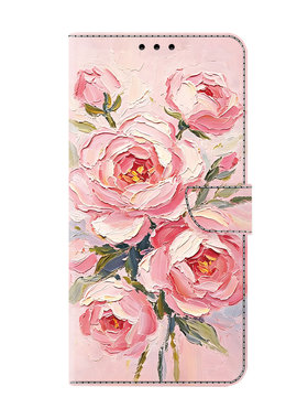 粉玫瑰适用iphone18promax/17/15plus翻盖手机壳苹果17e/16pro防摔皮套14/13/11/12min插卡XR保护6s电话帆盖