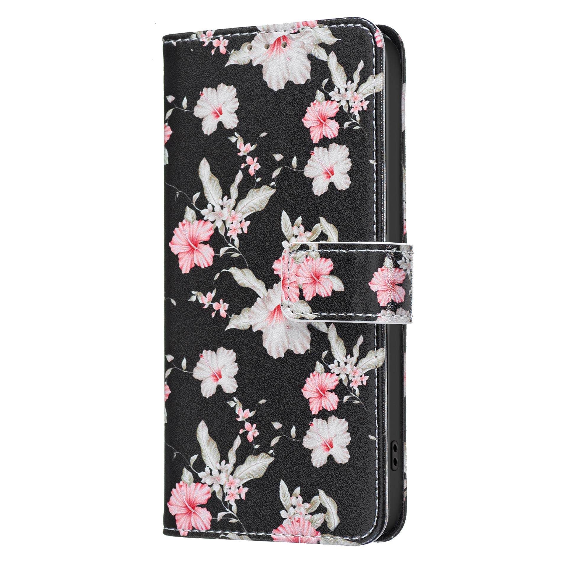 黑底红花适用iphone17air/14plus/15promax苹果16e/13/12/11pro翻盖手机壳678plus插卡保护皮套xsmax/XR