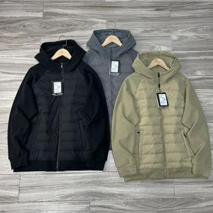 户外山系男女同款可作中间层内搭轻便保暖针织拼接宽松连帽羽绒服