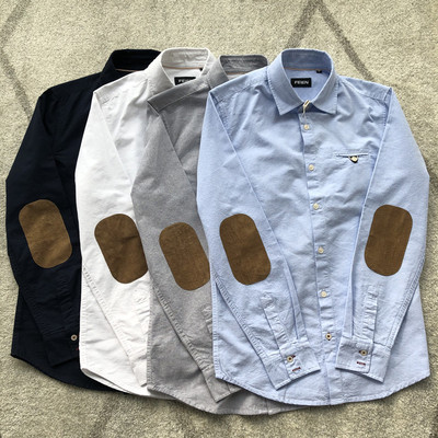 原创日系补丁全棉牛津纺长袖衬衫