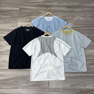 吸湿透气排汗 3D立裁矩阵式网布拼接男女通用户外机能短袖速干T恤