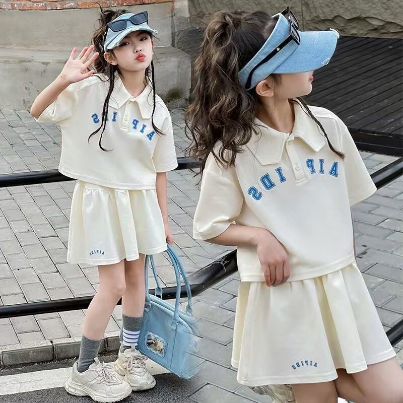 女童POLO衫套装裙夏季洋气中大儿童女孩学院风休闲运动短裙两件套