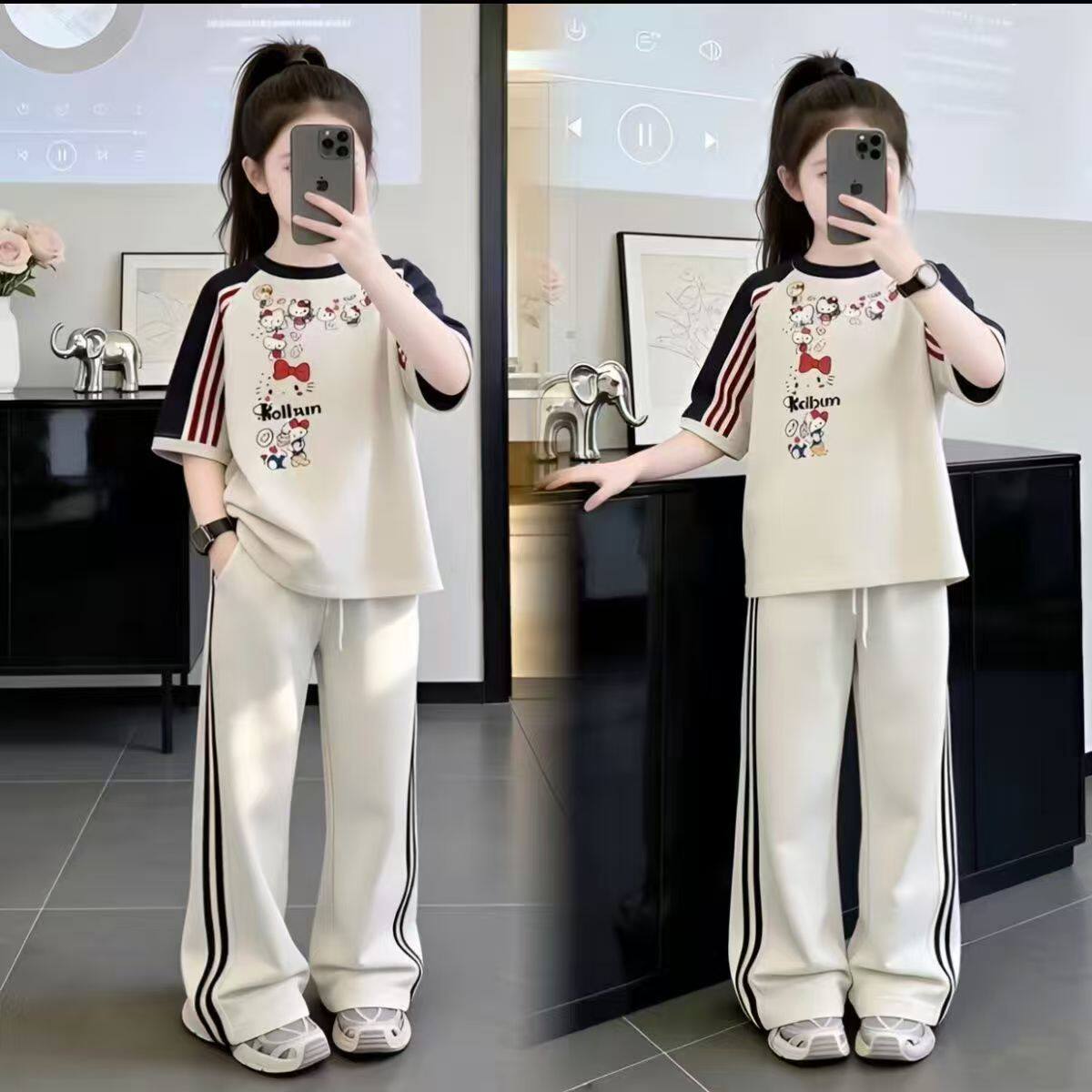 女童夏季洋派条纹T恤两件套