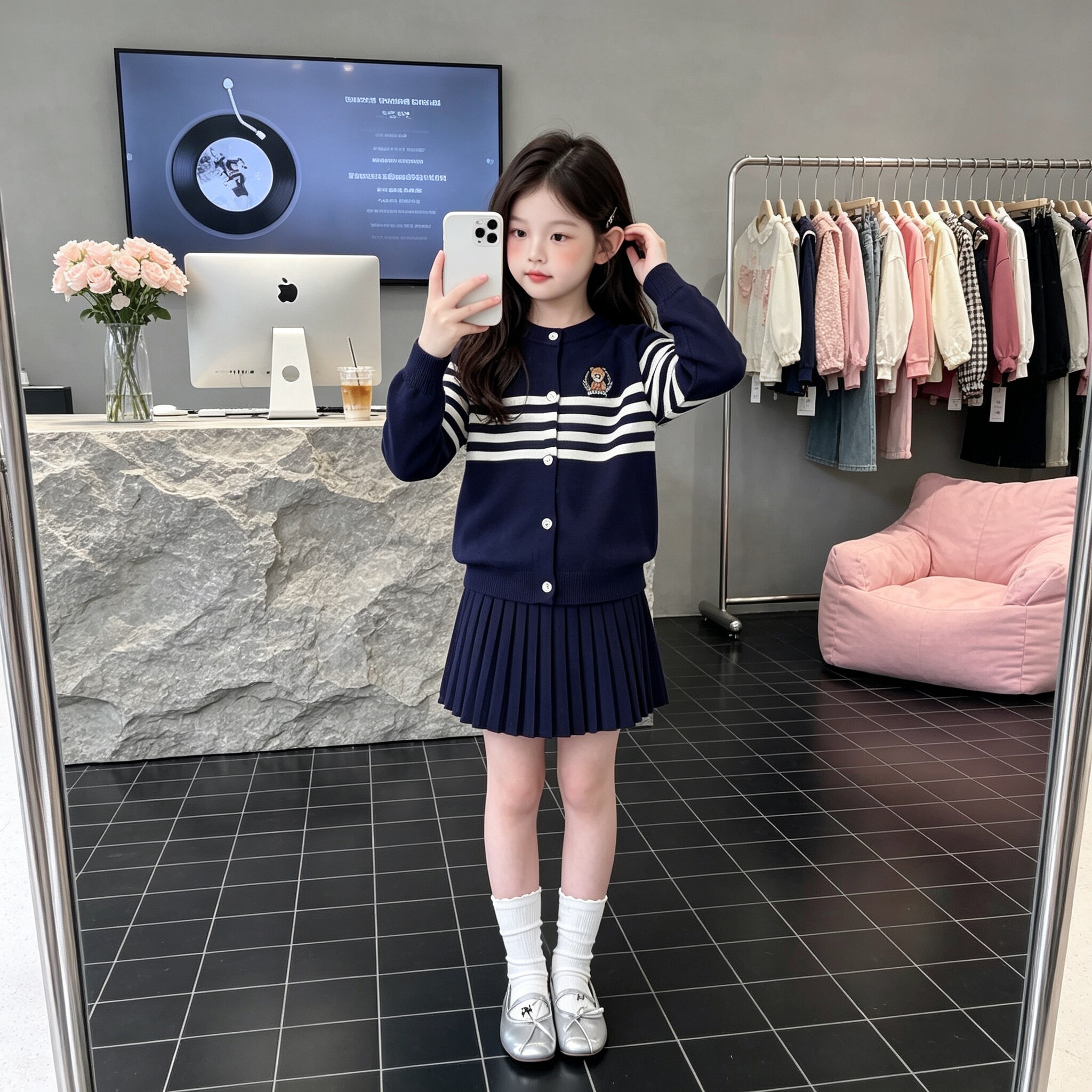 女童毛衣套装秋季2026新款洋气小女孩学院风韩系条纹针织衫百褶裙