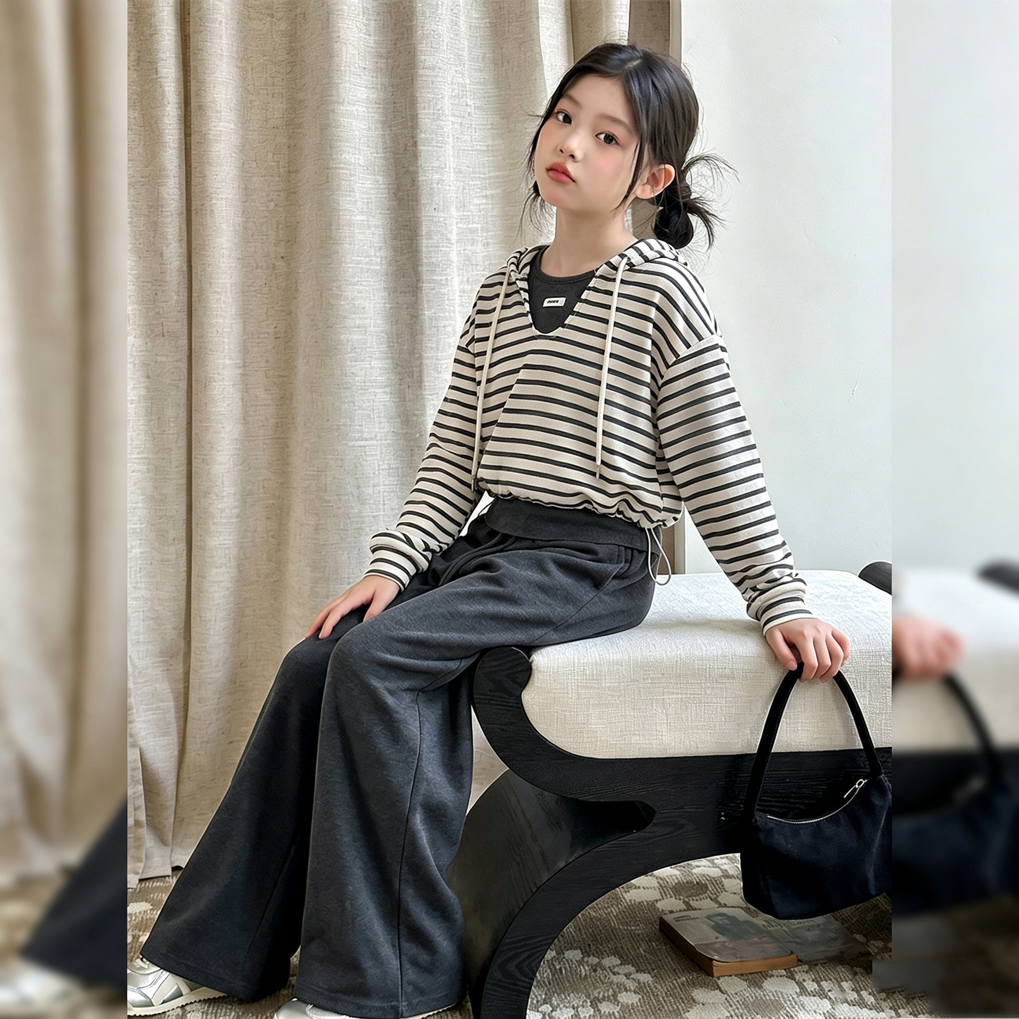 女童2026新款韩系条纹三件套