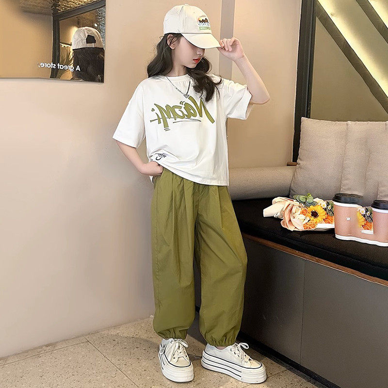 网红女童休闲运动套装夏装韩范洋气中大童潮衣短袖长裤炸街两件套