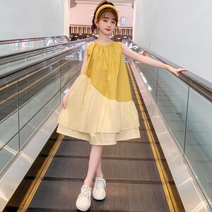 女童连衣裙夏装韩版中大儿童撞色无袖背心裙小女孩学院风休闲裙子