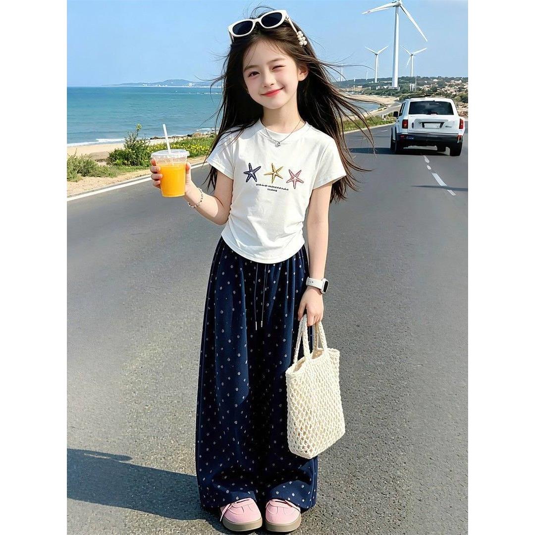 女童夏季纯棉T恤波点裤两件套