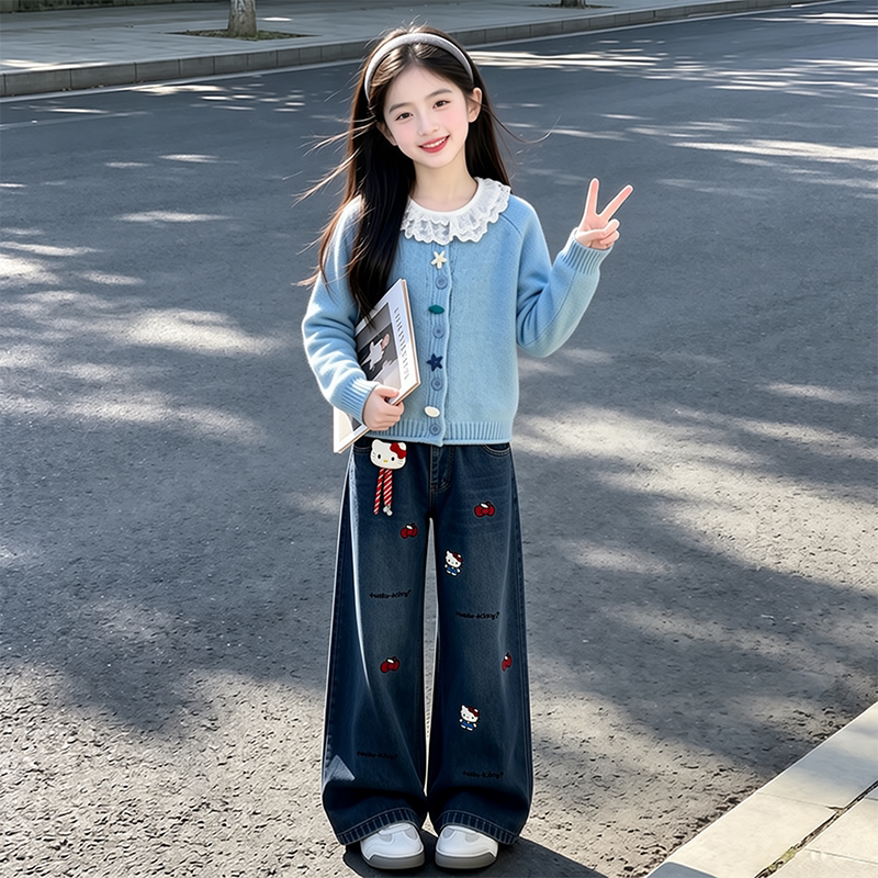 女童超好看开衫毛衣套装2026新款大童女装春秋洋气三件套儿童装潮
