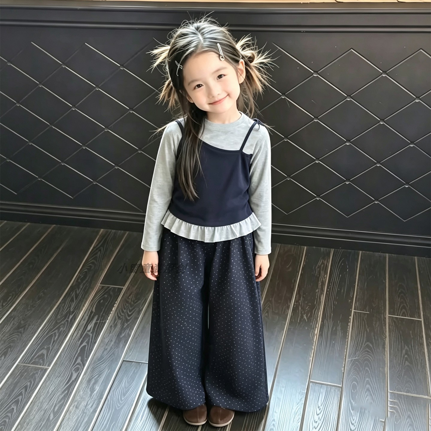 女大童韩系巨好看秋季套装2026新款小女孩假两件上衣碎花阔腿裤潮