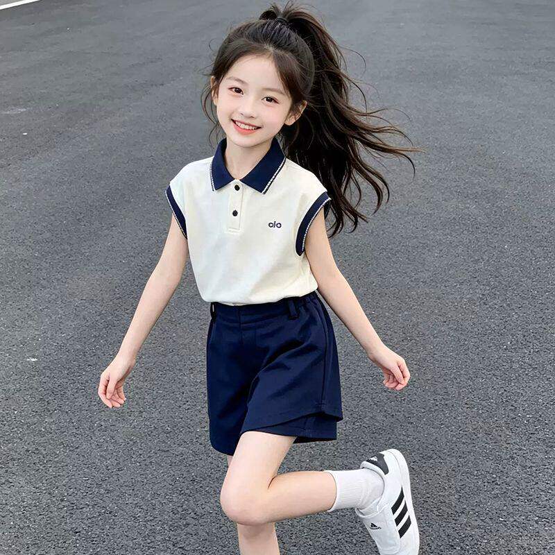 女童学院风百搭套装夏季洋气中大童小女孩POLO衫运动裙裤两件套潮