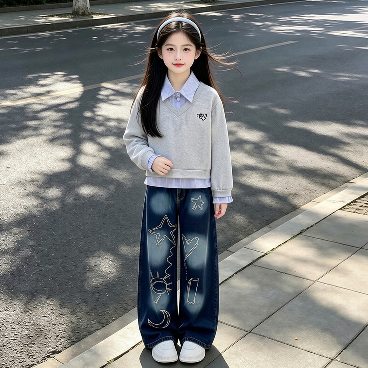 学院风女童春秋卫衣套装2026新款儿童牛仔裤秋洋气超好看一套穿搭