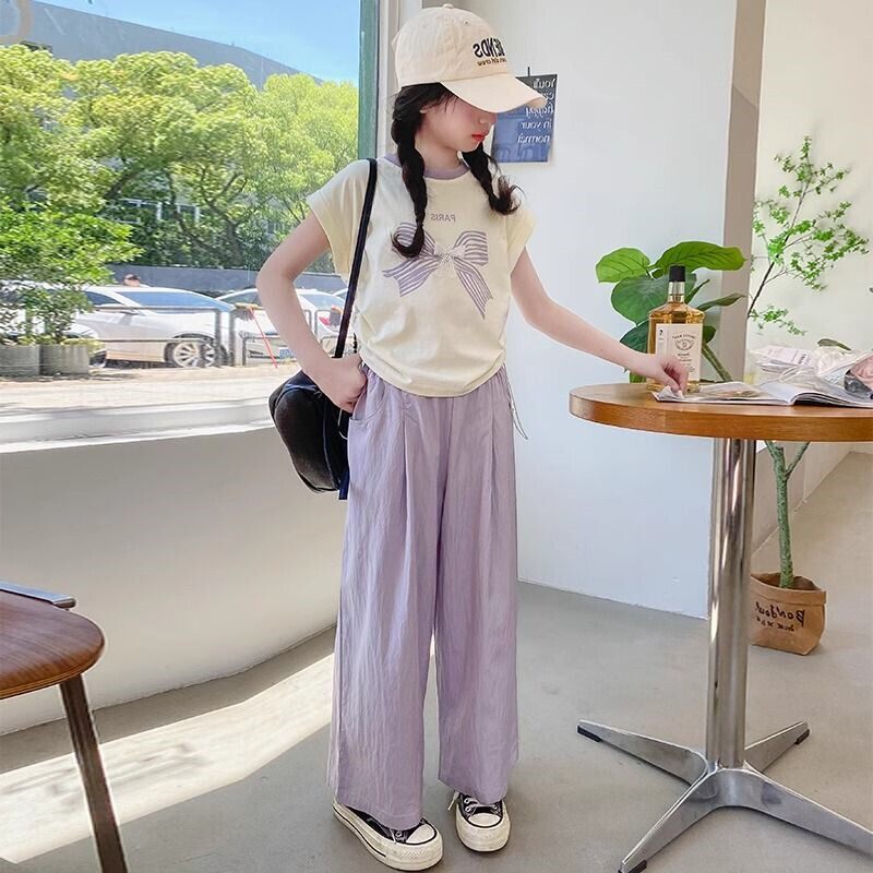 女童时髦休闲套装夏季洋气中大童小女孩短袖T恤山本阔腿裤两件套