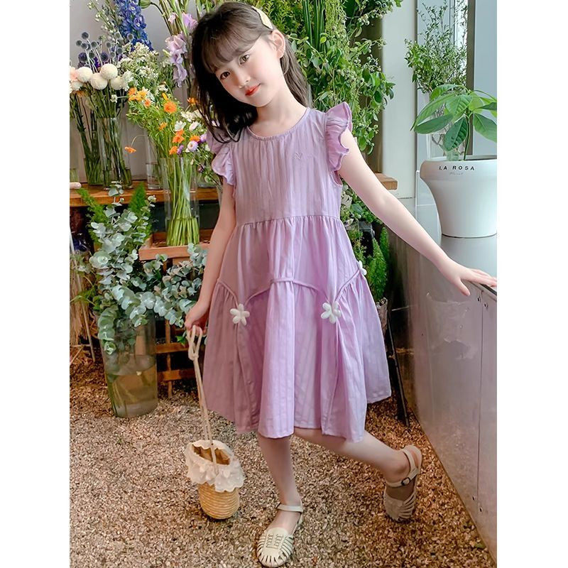 女童小清新连衣裙夏季网红中大童洋气公主裙小女孩甜美飞袖背心裙