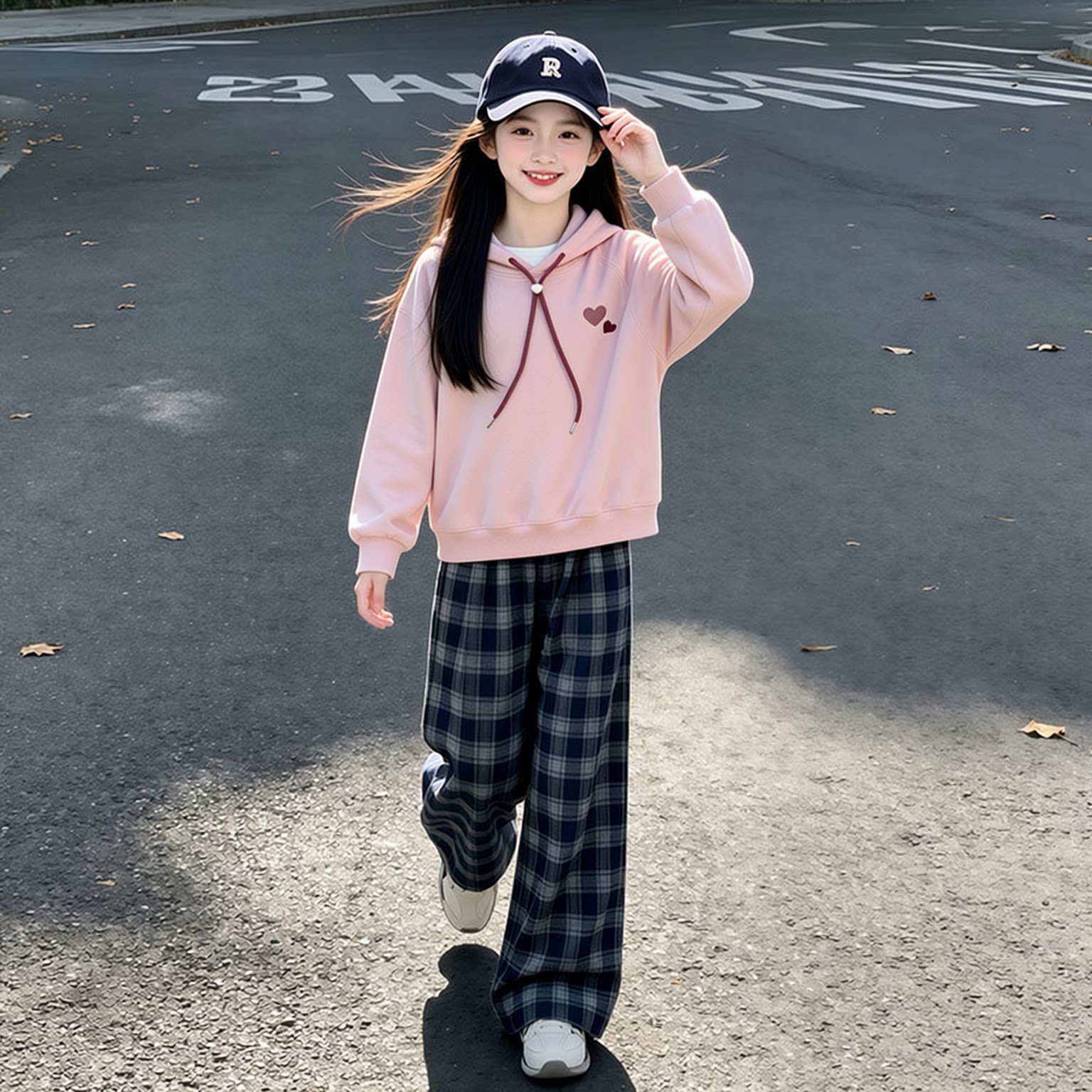 2026新款女童韩系连帽卫衣阔腿裤休闲两件套儿童卡通时尚长袖套装