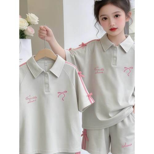 女童夏季韩系甜美POLO短裤套装