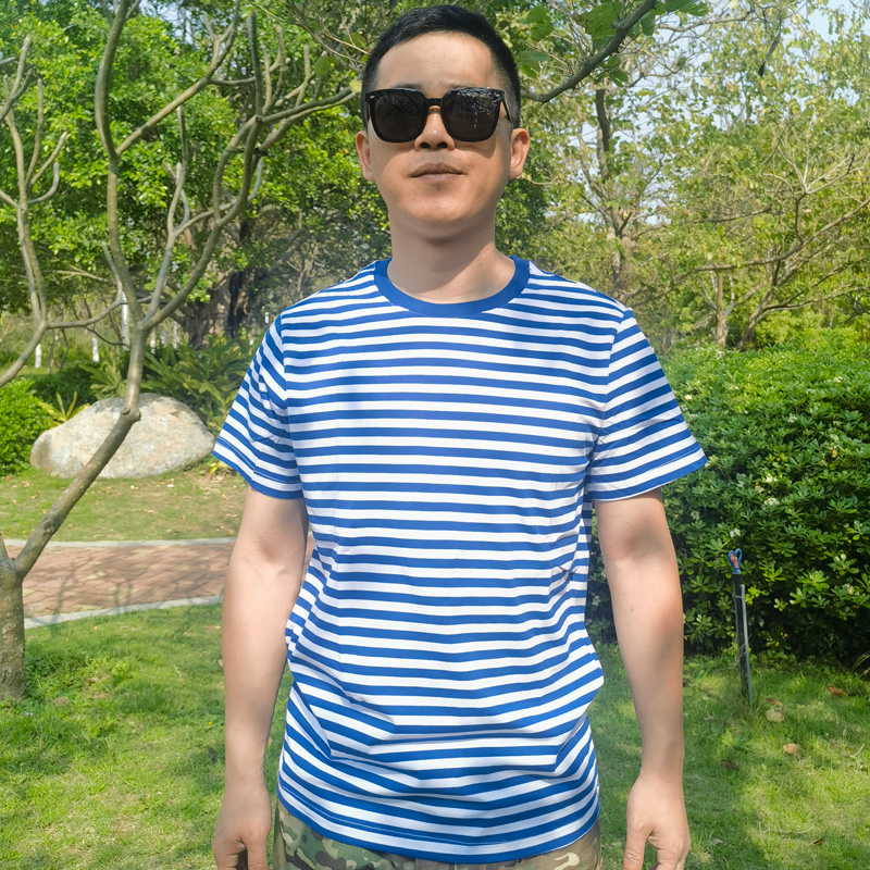 海魂衫男夏季纯棉体能服条纹T恤