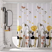 浴室防水帘子布免打孔浴帘套装 卫生间挡水帘洗澡沐浴隔断挂帘门帘