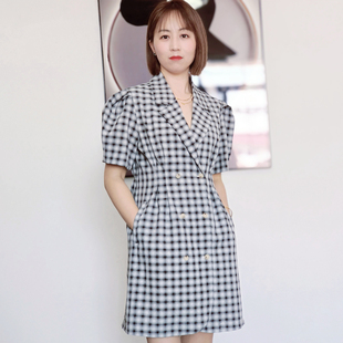 复古黑白格子裙小个子修身收腰显瘦小众法式衬衫连衣裙