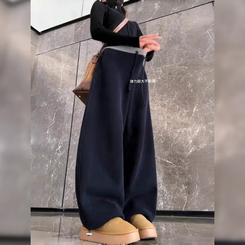 藏青色弯刀运动裤女春秋2026年新款大码高腰抽绳遮胯显瘦阔腿裤子,女装/女士精品,休闲裤,淘宝优惠券,粉丝福利购,淘宝优惠卷