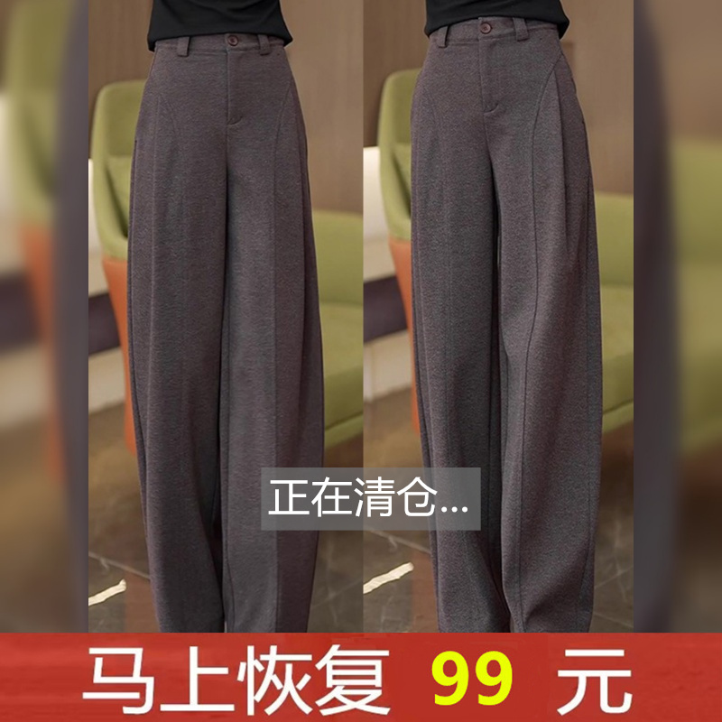 咖色侧压褶弯刀加绒毛呢裤女秋冬季2025年新款高腰显瘦气质阔腿裤