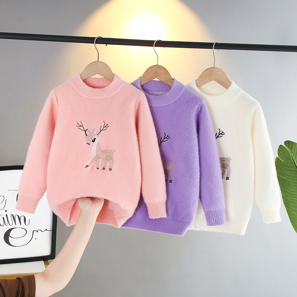 秋冬女童仿水貂加厚针织毛衣