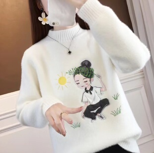 黄金貂绒半高领毛衣女2025秋冬季新款宽松百搭短款学生针织打底衫