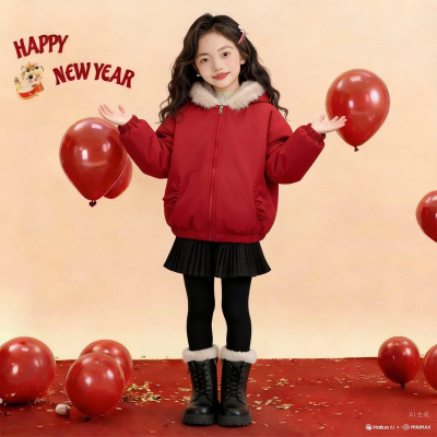 女童两面穿加绒派克服外套