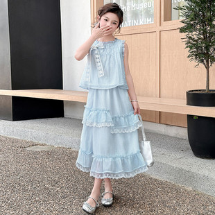 女童连衣裙夏季2026新款洋气儿童夏装套装大童女孩公主裙子两件套