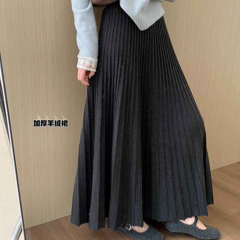 高腰显瘦羊绒加厚百褶半