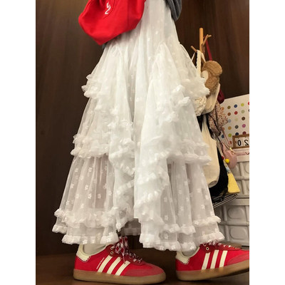 白色蕾丝蛋糕裙女中长版